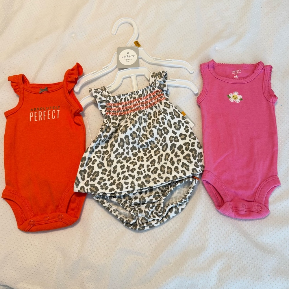 Carter’s Newborn Bundle New & preowned Leopard Print outfit One piece Bodysuits